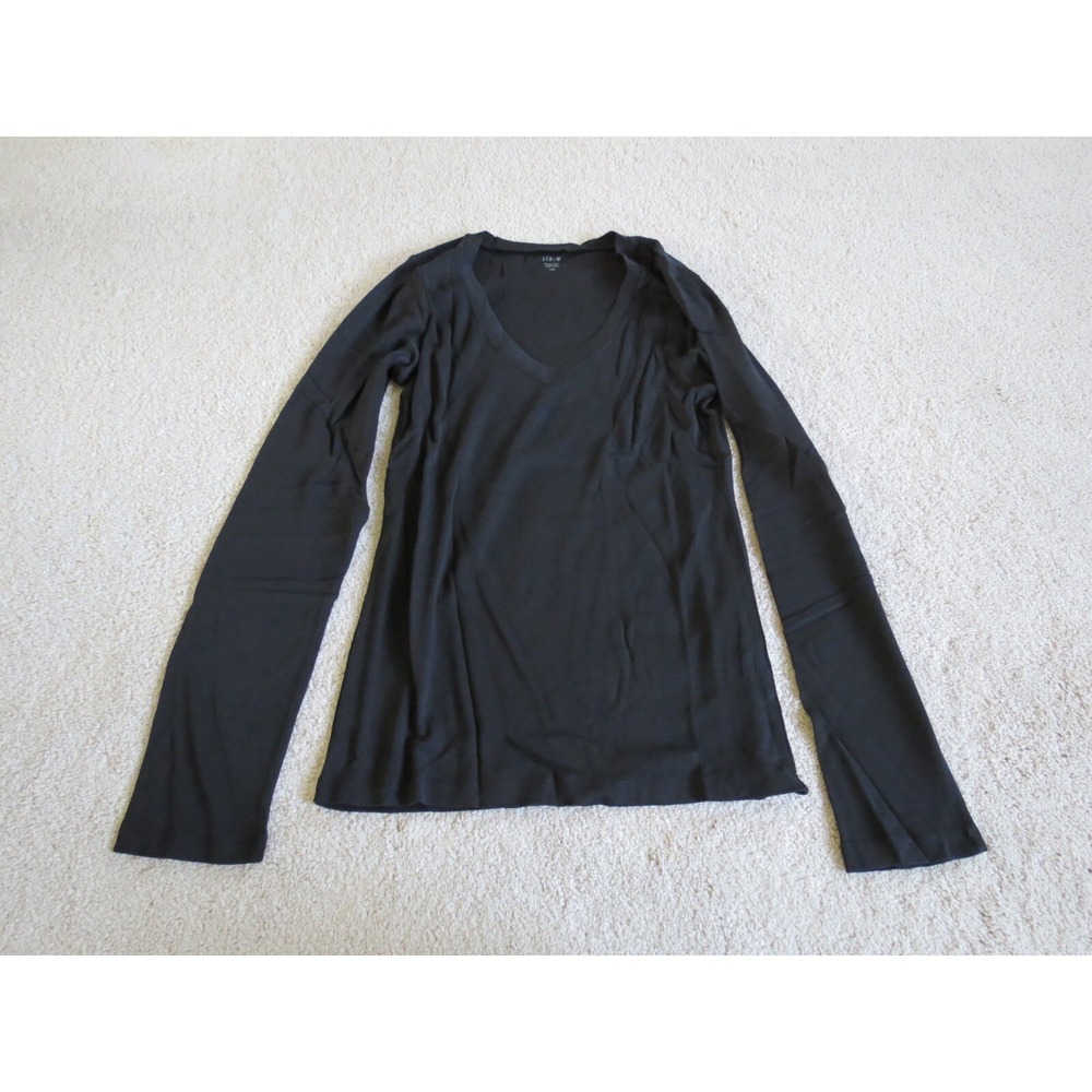 J. Crew Women Black Fitted Long Sleeve V-Neck T-Shirt Large NWT 92139